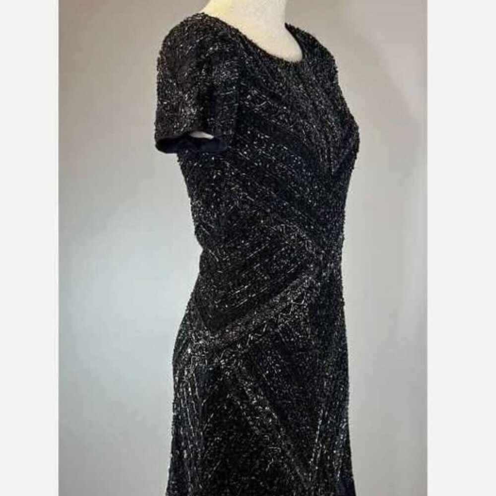 Aidan Mattox black beaded fringed cocktail dress, size 12 - Picture 4 of 6